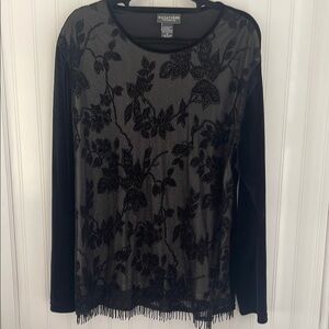 Notations Women’s Black‎ Lace & Velvet Whimsigoth Dark Romantic Beaded Top XL